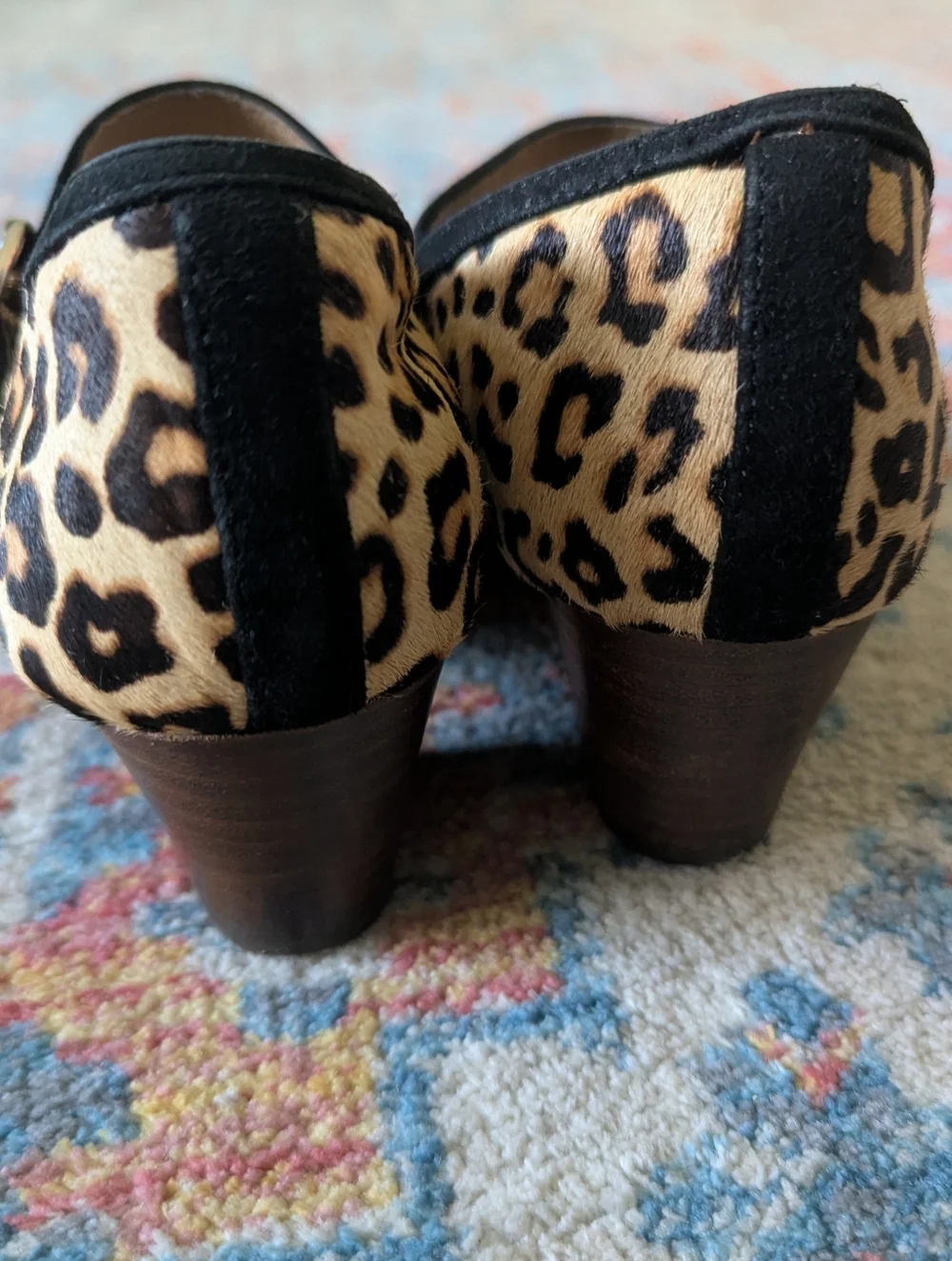 Sofft Women's 7.5 Lorna Leopard Tan Mary Jane Heels Cow Hair Leather Shoes